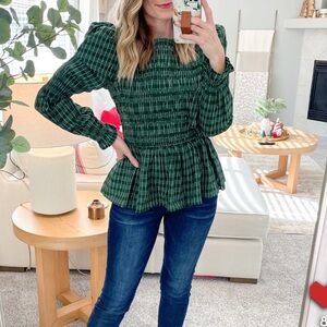 Green Plaid smocked top